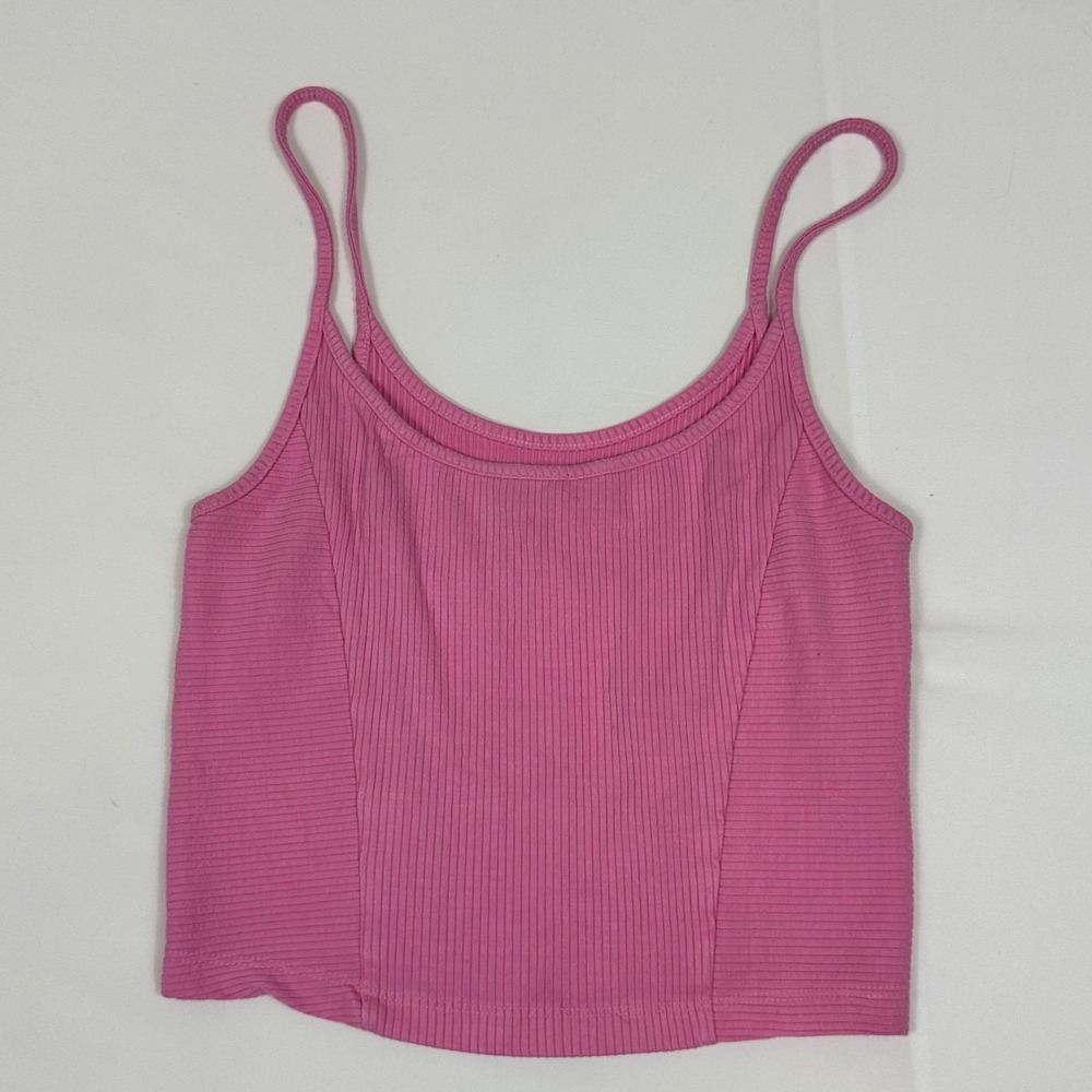 Urban Outfitters Pink Ribbed‎ Spaghetti Strap Cropped Cami Tank Top Medium